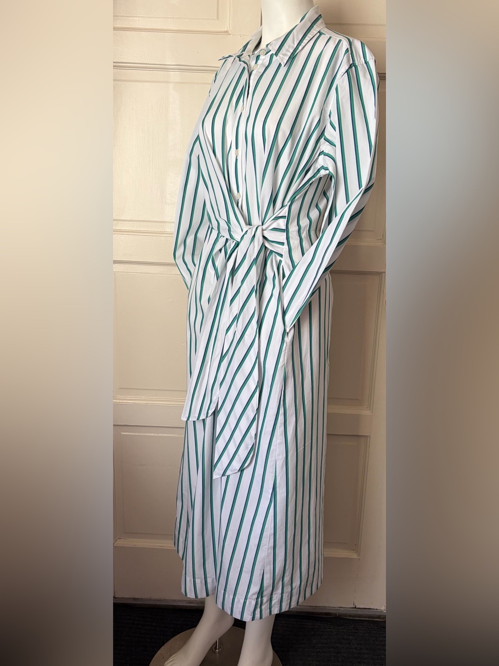 Universal Thread White Dress with Green Stripes Maxi Shirt Dress